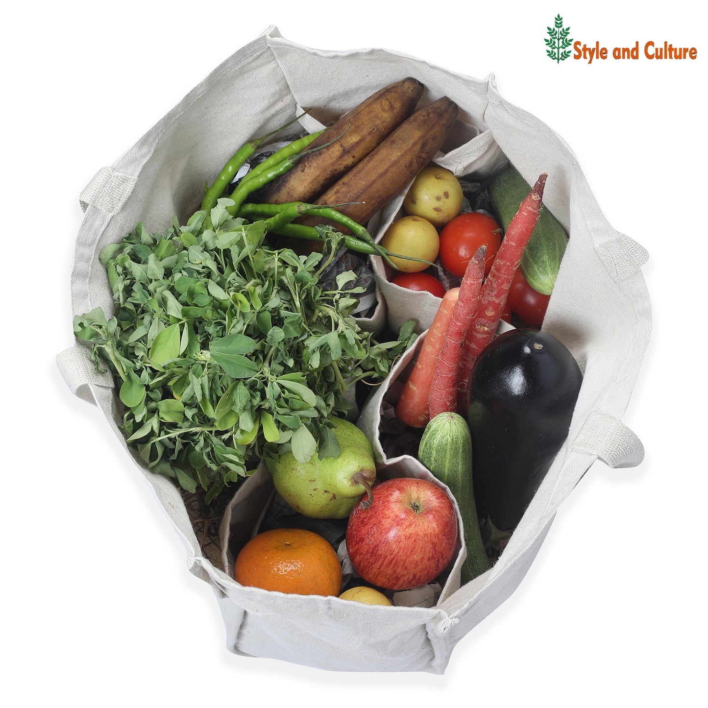 Style and Culture 6 pocket canvas Vegetable Bag
