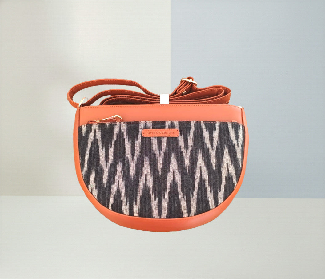 Style and Culture Handcrafted Black Ikat Crescent Sling Bag
