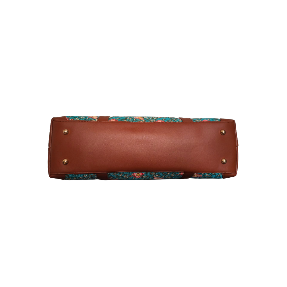 Handcrafted Floral Laptop Tote with Vegan Leather Handles fits upto 14.5 size laptop