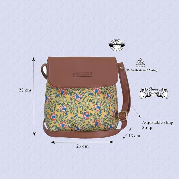 Style and Culture Handcrafted Floral design Vegan Sling Bag