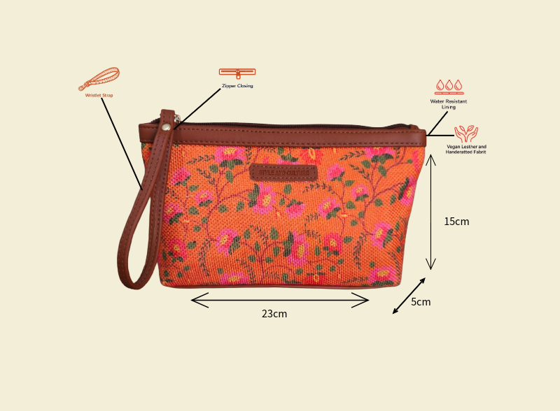 Style and Culture Rustic Floral Vegan Wristlet Pouch
