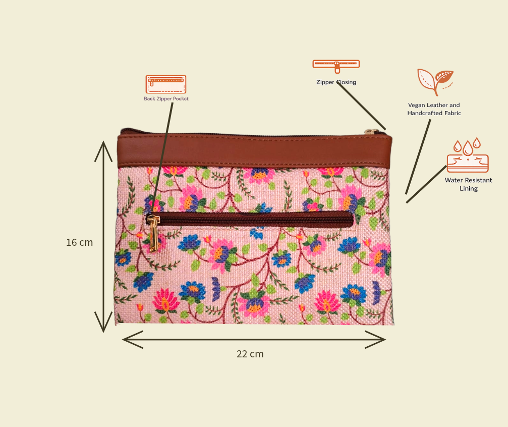 Style and Culture vegan floral motifs pouch perfect for daily essentials.