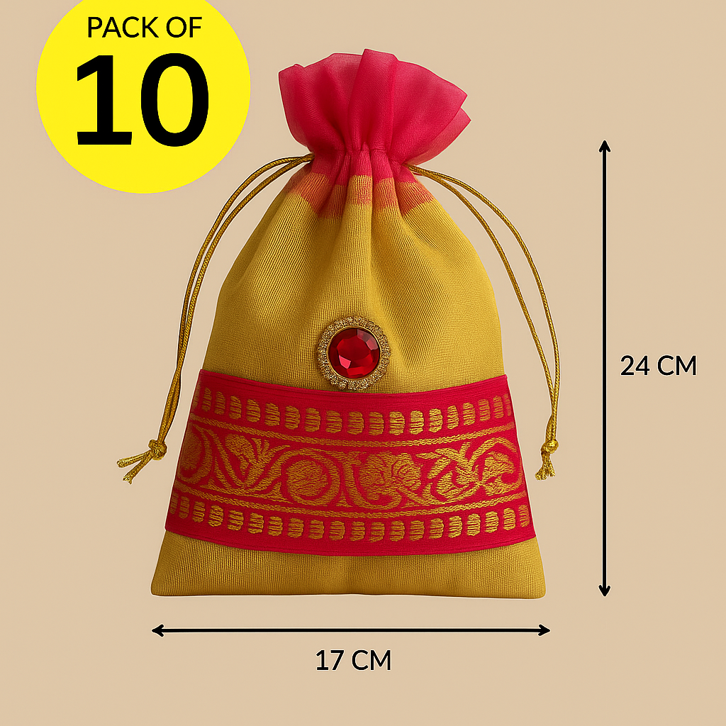 Style and Culture Women's Potli Bags – Wedding Return Gift (Set of 10, Gold) – Elegant Ethnic Design for Festive & Special Occasions