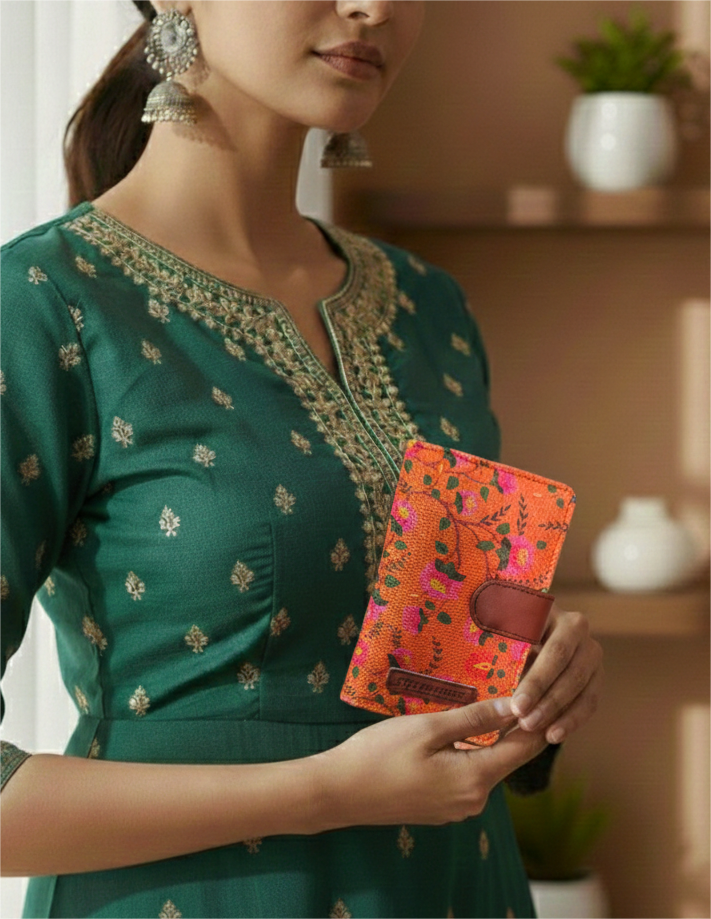 Handcrafted Floral Print Mini Card Wallet with Snap Closure