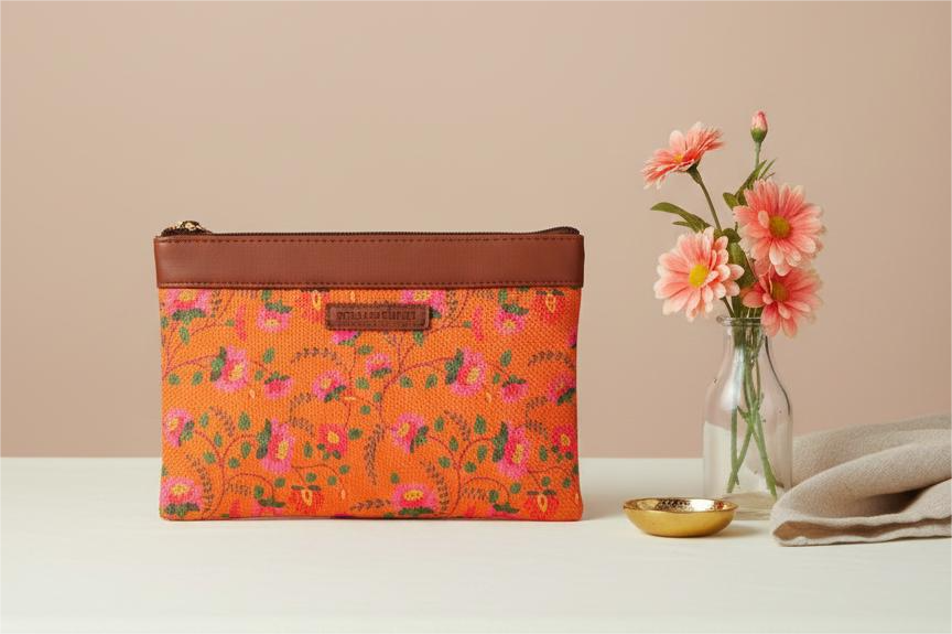 Style and Culture vegan floral motifs pouch perfect for daily essentials.