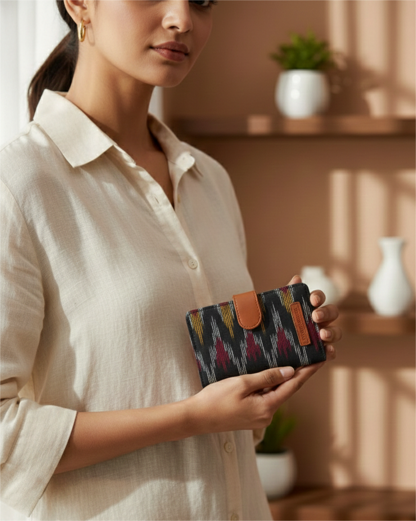 Handcrafted Ikat Mini Card Wallet with Snap Closure