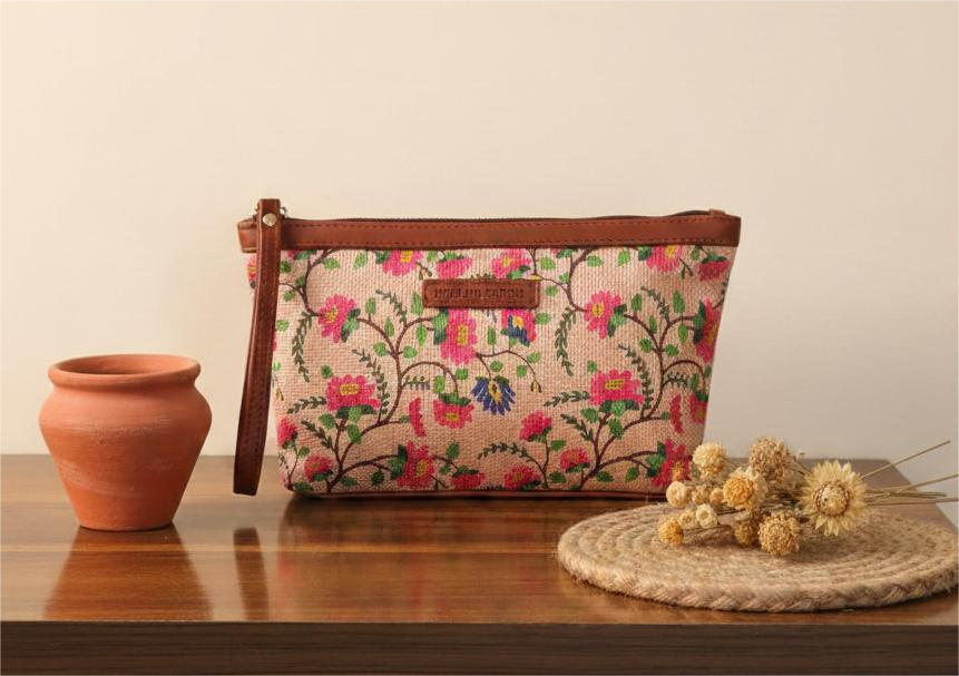 Style and Culture Peach Floral Vegan Wristlet Pouch