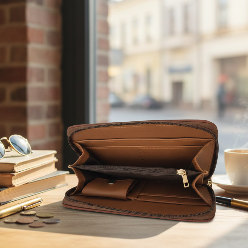 Handcrafted Heritage Print Zip Wallet with Vegan Leather Trim