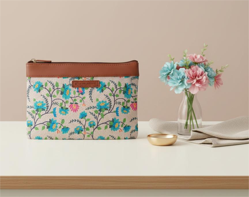 Style and Culture vegan floral motifs pouch perfect for daily essentials.
