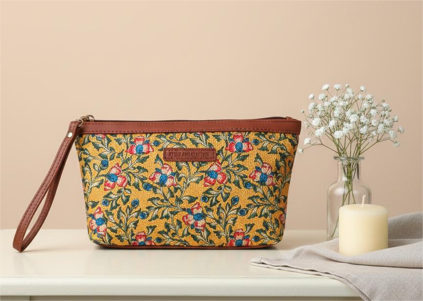 Style and Culture Marigold Floral Vegan Wristlet Pouch