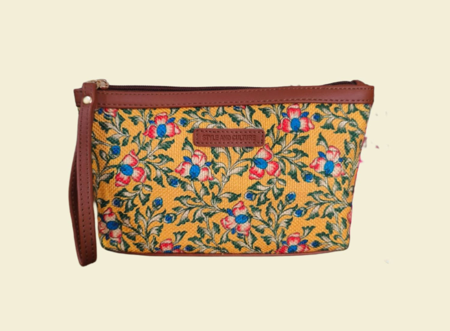 Style and Culture Marigold Floral Vegan Wristlet Pouch