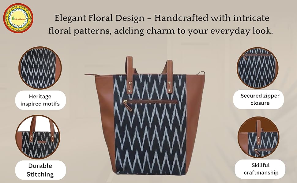 Style and Culture Handcrafted Ikkat design Vegan Tote Bag