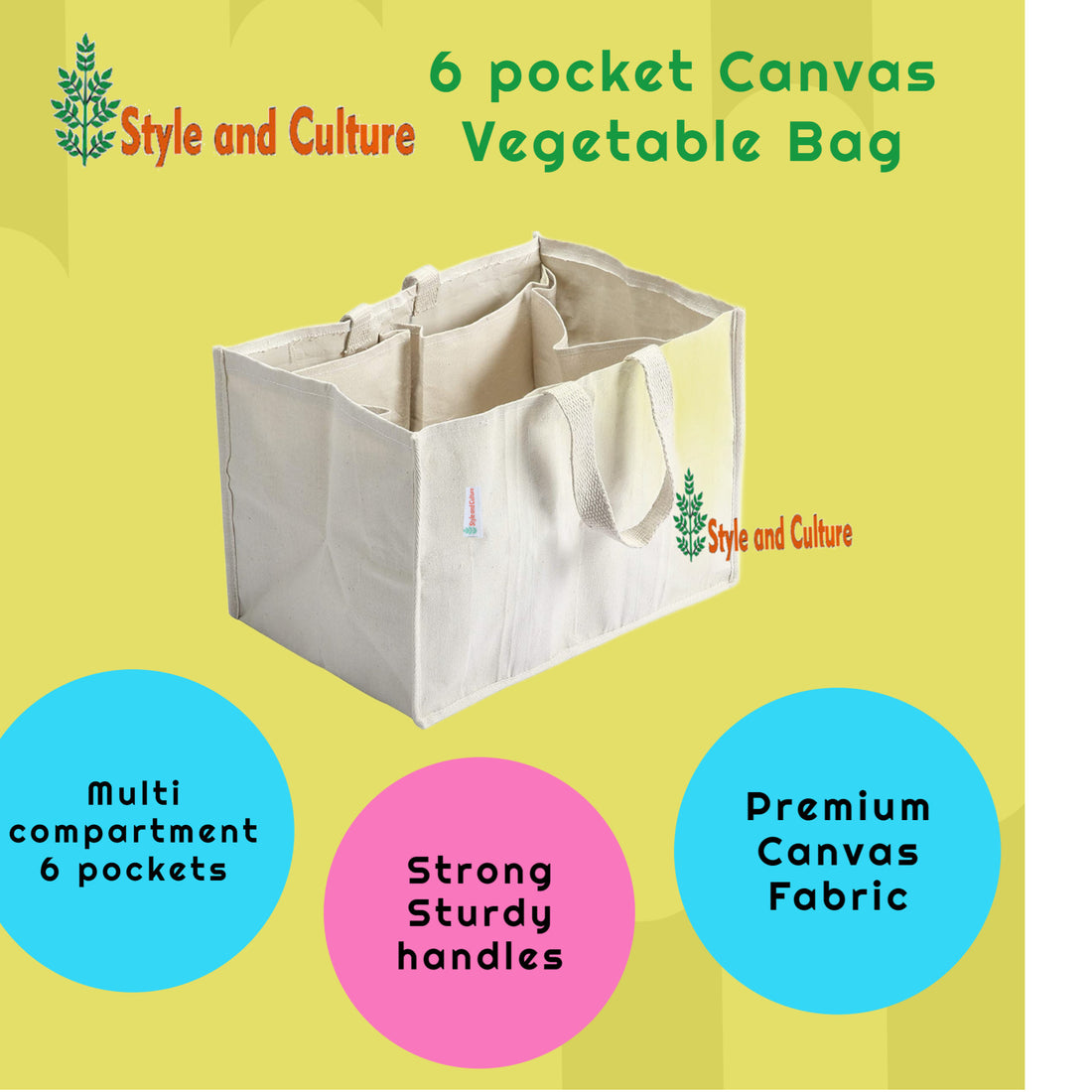 Sustainable Chic: Transforming Your Grocery Routine with Style and Culture 6 pocket Canvas Vegetable Bags