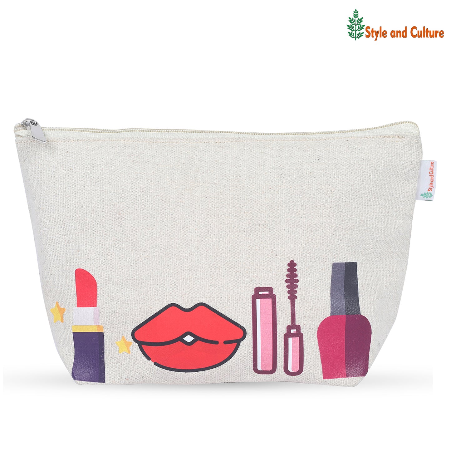 Style and Culture Cotton Zipper Pouch for Women/Handcrafted Pouch/Printed Design Pouch/Chic Canvas Cosmetic Pouch - Trendy and Vibrant Makeup Organizer with Stylish Prints (Design1)