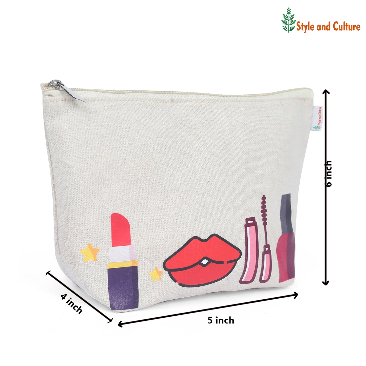 Style and Culture Cotton Zipper Pouch for Women/Handcrafted Pouch/Printed Design Pouch/Chic Canvas Cosmetic Pouch - Trendy and Vibrant Makeup Organizer with Stylish Prints (Design1)