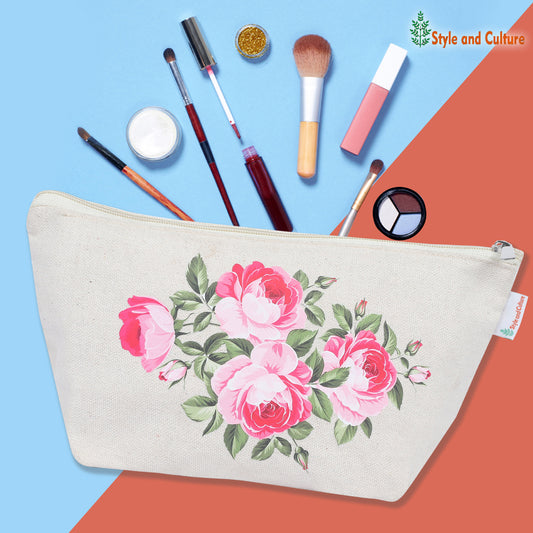 Style and Culture Cotton Zipper Pouch for Women/Handcrafted Pouch/Printed Design Pouch/Chic Canvas Cosmetic Pouch - Trendy and Vibrant Makeup Organizer with Stylish Prints (Design1)