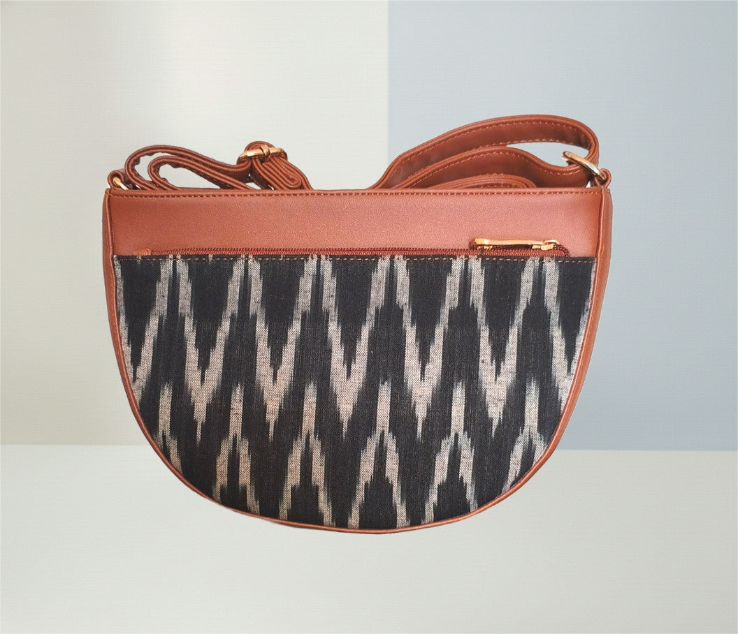 Style and Culture Handcrafted Black Ikat Crescent Sling Bag