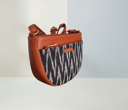 Style and Culture Handcrafted Black Ikat Crescent Sling Bag