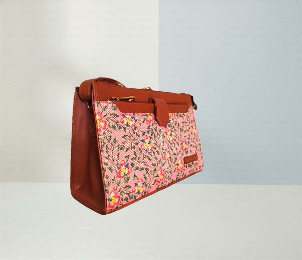 Style and Culture Handcrafted Blush Pink Floral Sling Bag