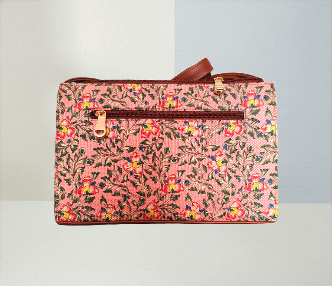 Style and Culture Handcrafted Blush Pink Floral Sling Bag