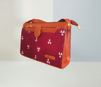 Style and Culture Handcrafted Maroon Ikat weave Vegan Sling Bag
