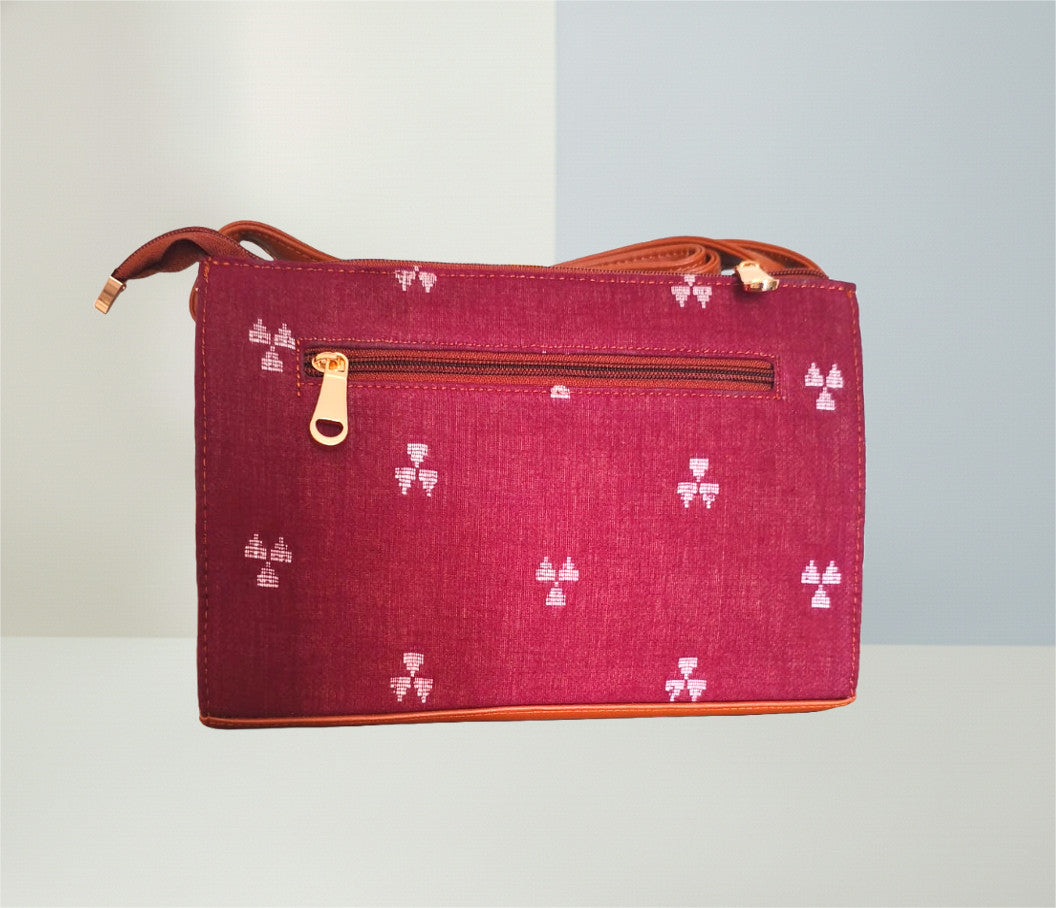 Style and Culture Handcrafted Maroon Ikat weave Vegan Sling Bag