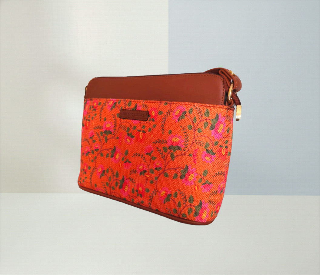Style and Culture Handcrafted Orange Blossom Heritage Vegan Sling Bag