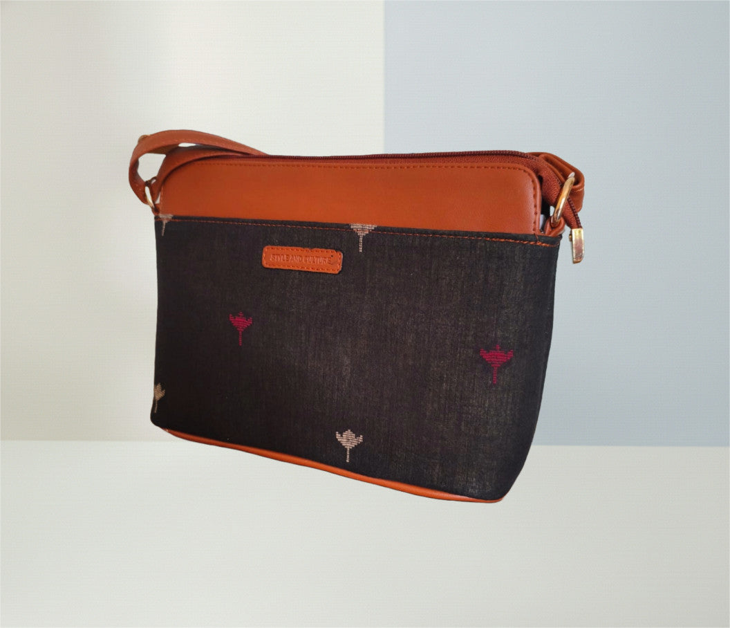 Style and Culture Handcrafted Black Minimal Ikat Vegan Sling Bag