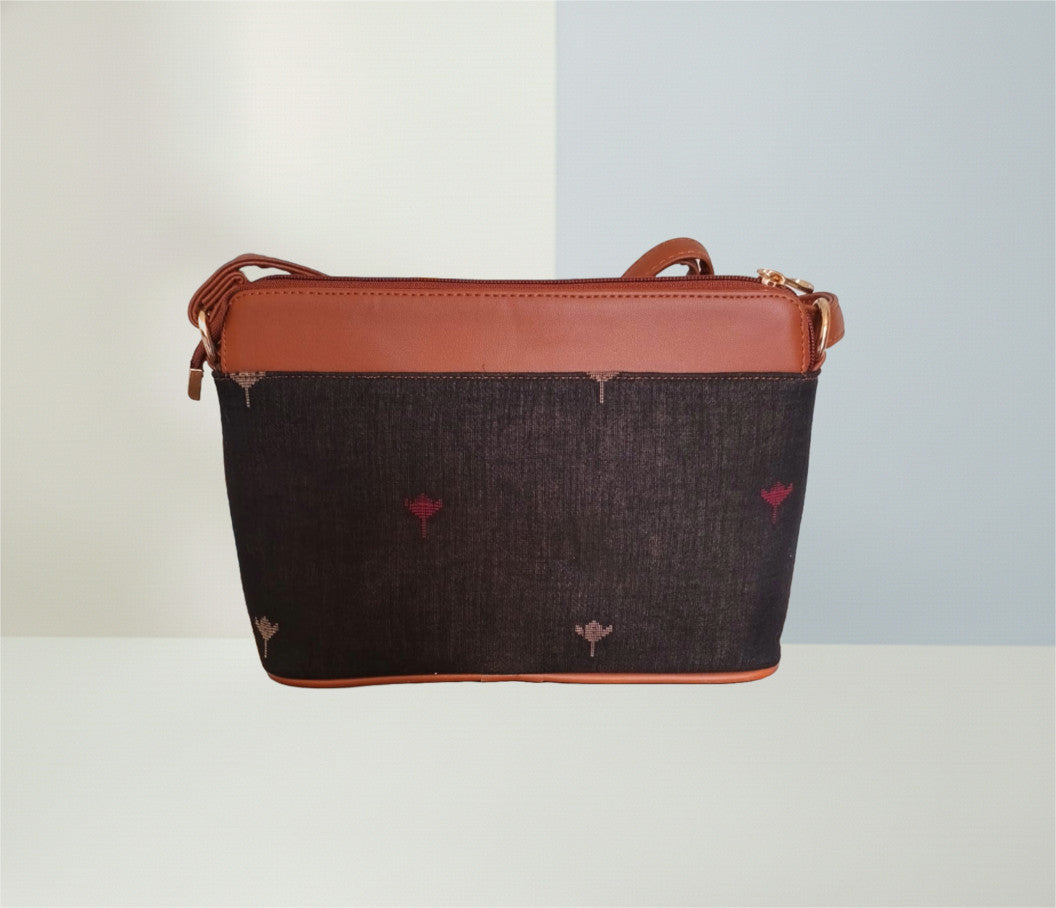 Style and Culture Handcrafted Black Minimal Ikat Vegan Sling Bag