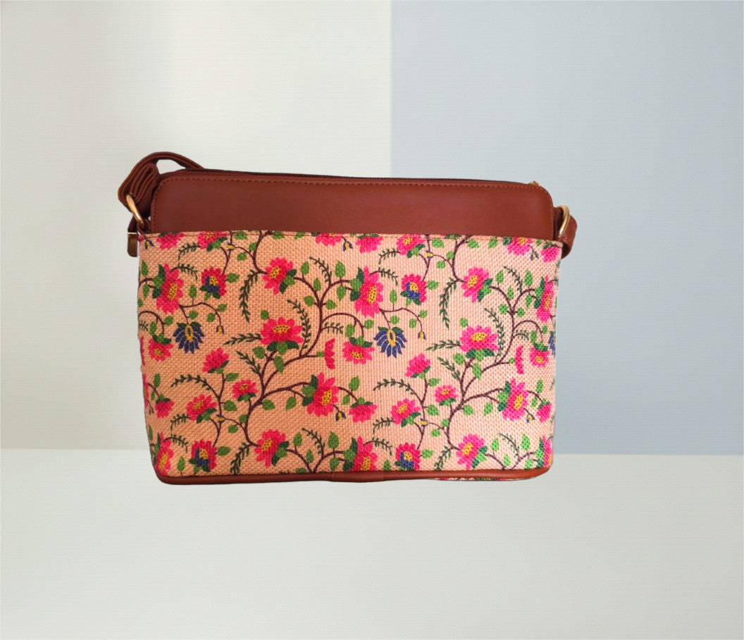 Style and Culture Handcrafted Pastel Garden Floral Vegan Sling Bag