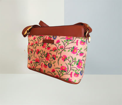 Style and Culture Handcrafted Pastel Garden Floral Vegan Sling Bag