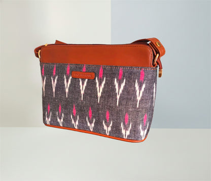 Style and Culture Handcrafted Grey Ikat Heritage Vegan Sling Bag