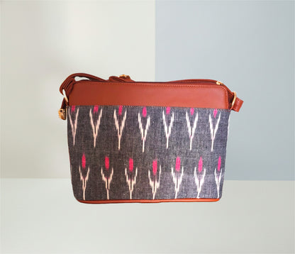 Style and Culture Handcrafted Grey Ikat Heritage Vegan Sling Bag