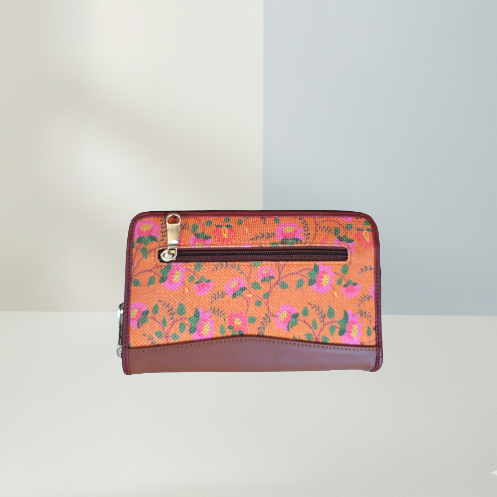 Handcrafted Heritage Print Zip Wallet with Vegan Leather Trim