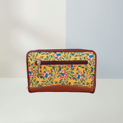 Handcrafted Heritage Print Zip Wallet with Vegan Leather Trim
