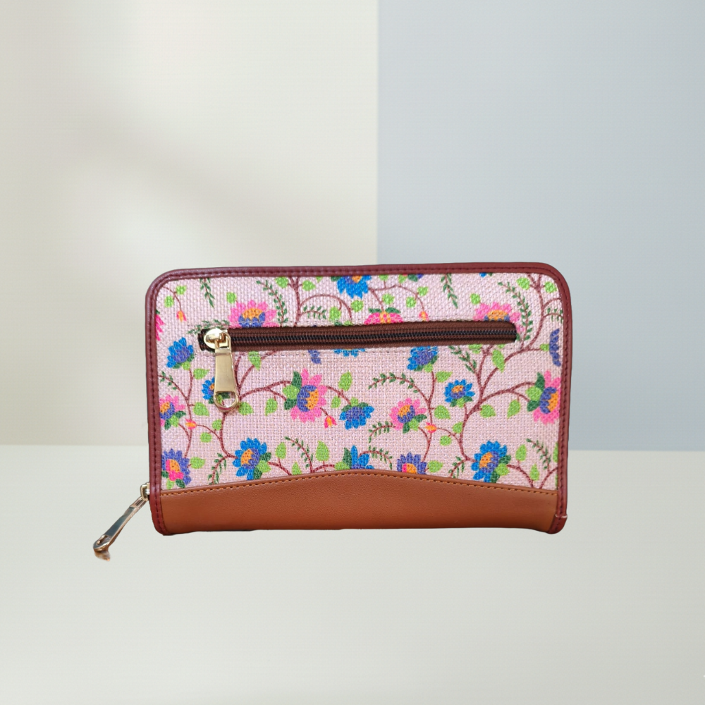 Handcrafted Heritage Print Zip Wallet with Vegan Leather Trim