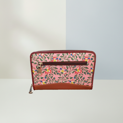 Handcrafted Heritage Print Zip Wallet with Vegan Leather Trim