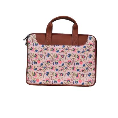 Handcrafted Floral Paithani inspired print Vegan Leather L Zipper Laptop Sleeve 15.6 inch