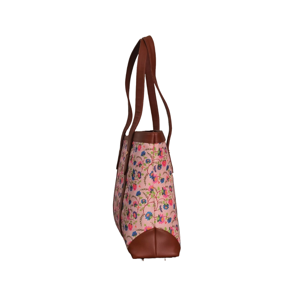 Handcrafted Floral Laptop Tote with Vegan Leather Handles fits upto 14.5 size laptop