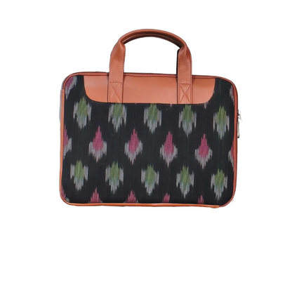 Handcrafted Ikkat Laptop Sleeve with Vegan Leather Handle L Zipper Laptop Sleeve 15.6 inch