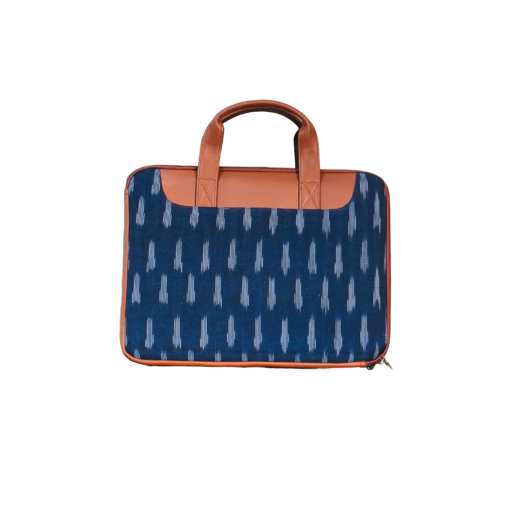 Handcrafted Ikkat Laptop Sleeve with Vegan Leather Handle L Zipper Laptop Sleeve 15.6 inch