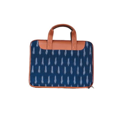 Handcrafted Ikkat Laptop Sleeve with Vegan Leather Handle L Zipper Laptop Sleeve 15.6 inch