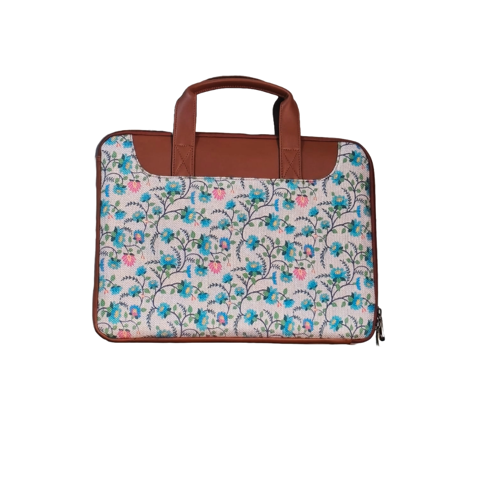 Handcrafted Floral Paithani inspired print Vegan Leather L Zipper Laptop Sleeve 15.6 inch