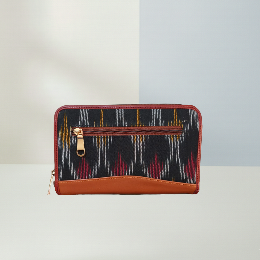 Handcrafted Heritage Ikkat Zip Wallet with Vegan Leather Trim