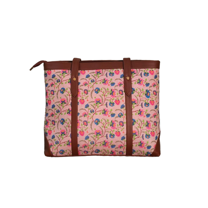 Handcrafted Floral Laptop Tote with Vegan Leather Handles fits upto 14.5 size laptop
