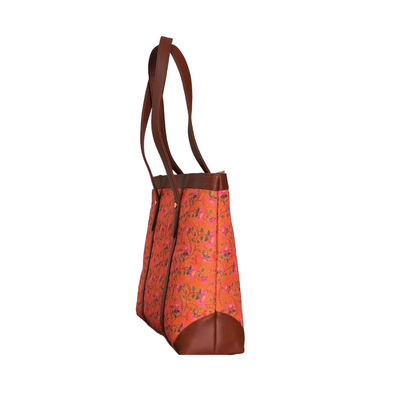 Handcrafted Floral Laptop Tote with Vegan Leather Handles fits upto 14.5 size laptop