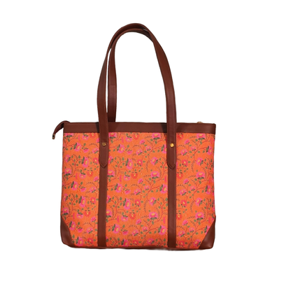 Handcrafted Floral Laptop Tote with Vegan Leather Handles fits upto 14.5 size laptop
