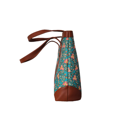 Handcrafted Floral Laptop Tote with Vegan Leather Handles fits upto 14.5 size laptop