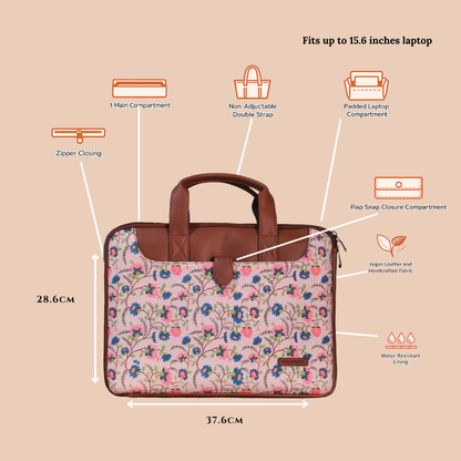 Handcrafted Floral Paithani inspired print Vegan Leather L Zipper Laptop Sleeve 15.6 inch