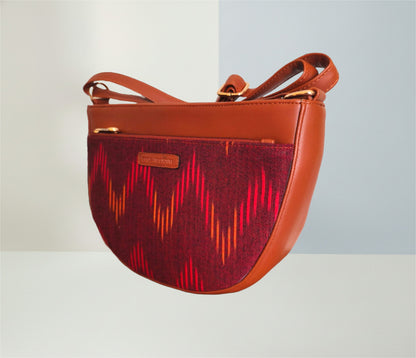 Style and Culture Handcrafted Red Ikat Crescent Vegan Sling Bag